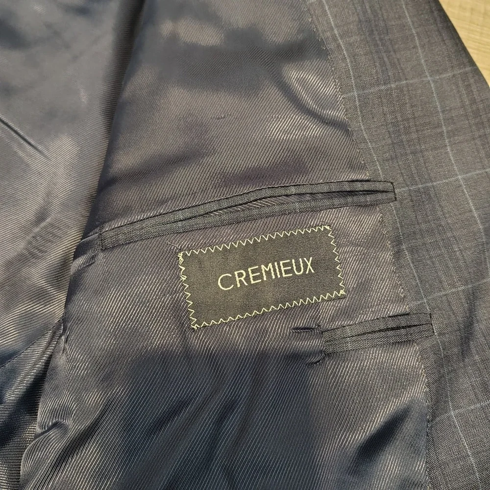 Cremieux Loro Piana Wool Suit Blue Glen Plaid 2 Button Blazer Pants 44 Long
